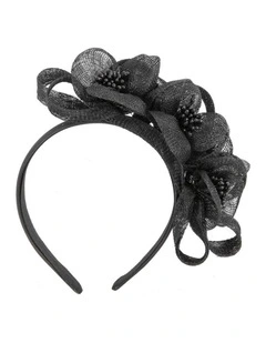 Black Floral Sinamay Headband by Max Alexander MA1029B