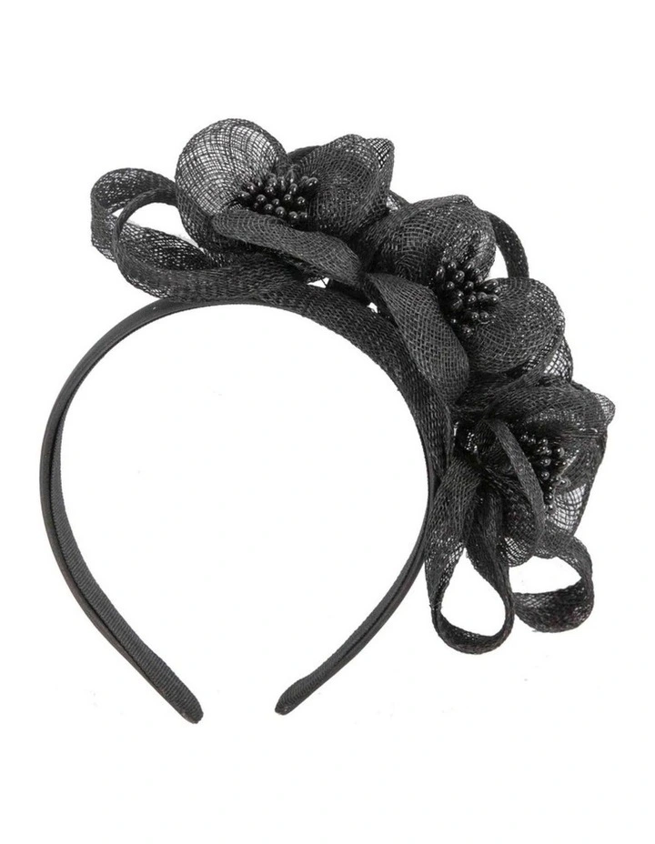 Black Floral Sinamay Headband by Max Alexander MA1029B image 1