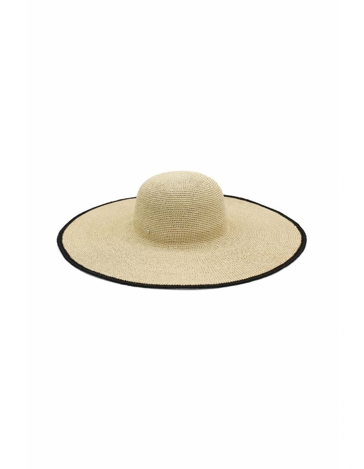 Raegan Crochet Straw Sun Hat in Natural Beige and Black Stripe image 2