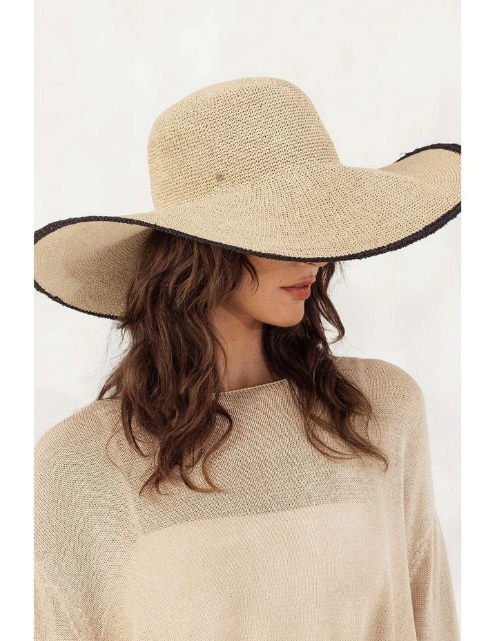 Raegan Crochet Straw Sun Hat in Natural Beige and Black Stripe image 3