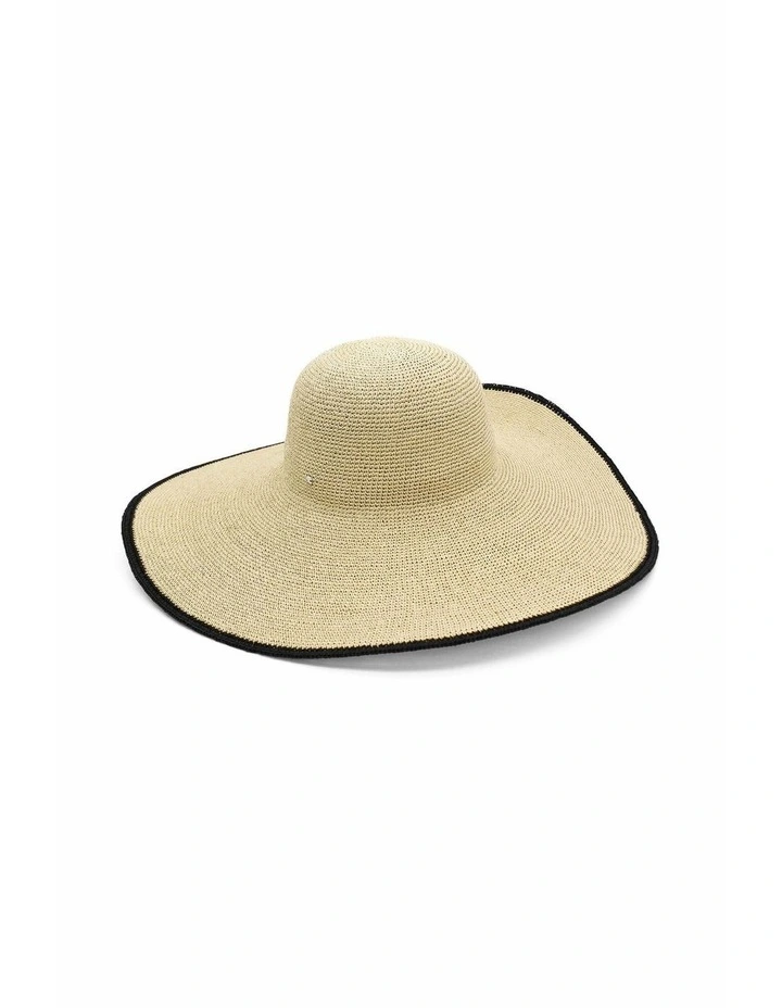 Raegan Crochet Straw Sun Hat in Natural Beige and Black Stripe image 4