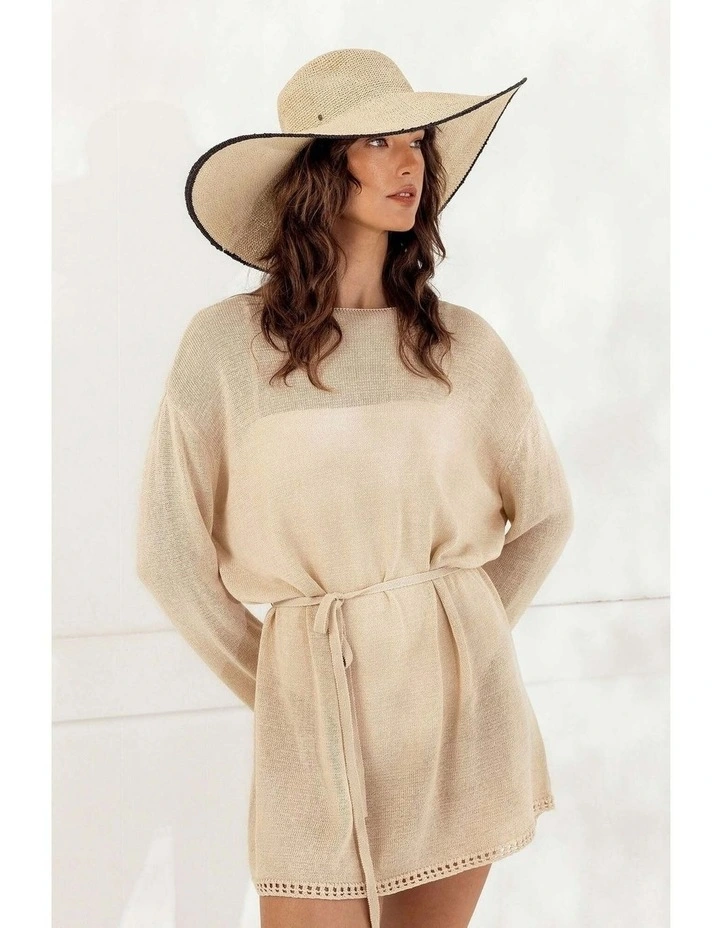Raegan Crochet Straw Sun Hat in Natural Beige and Black Stripe image 5
