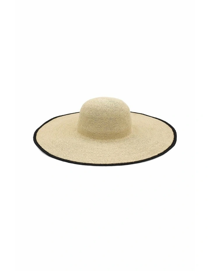 Raegan Crochet Straw Sun Hat in Natural Beige and Black Stripe image 6
