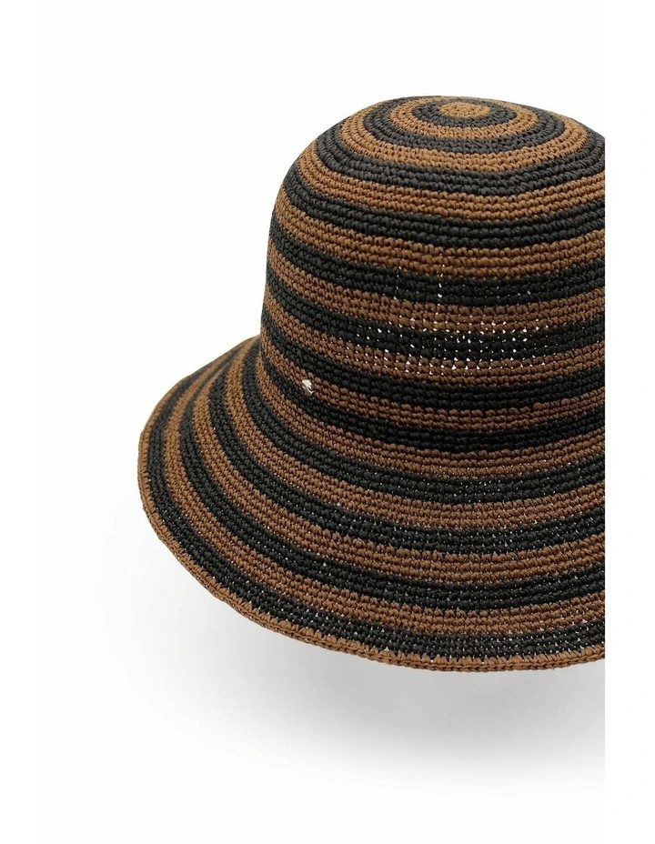 Dune Crochet Straw Bucket Hat in Brown and Black Stripe image 6