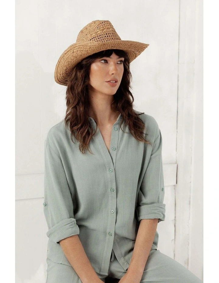 Kira Woven Straw Cowboy Hat in Tan Brown image 1