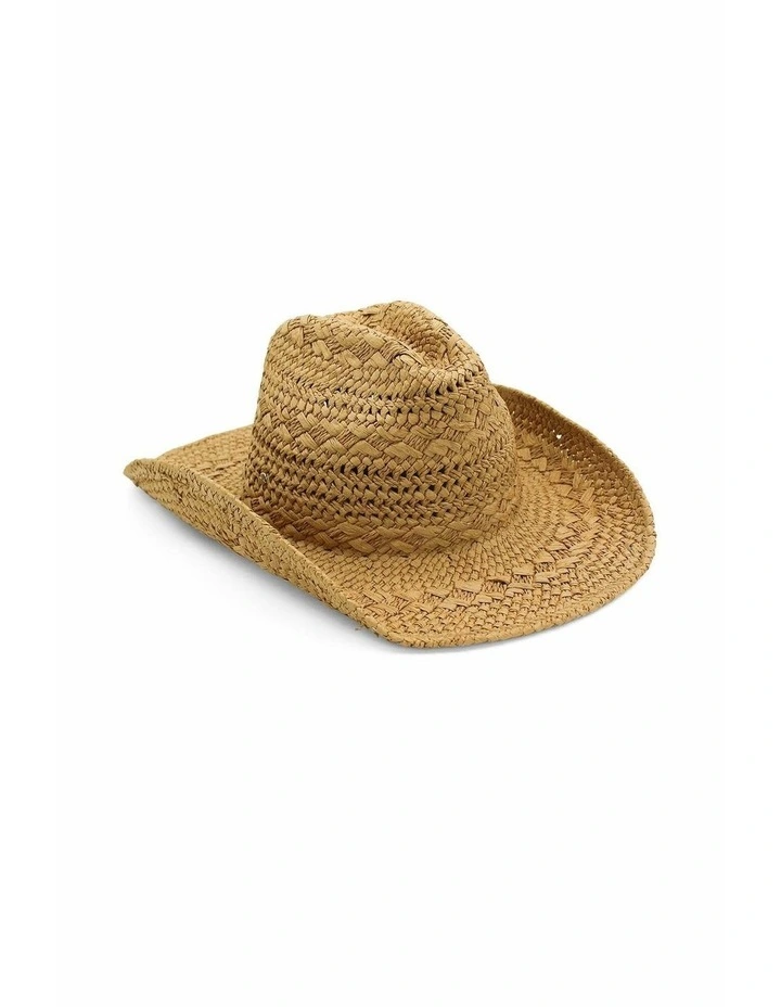 Kira Woven Straw Cowboy Hat in Tan Brown image 2