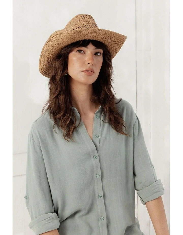 Kira Woven Straw Cowboy Hat in Tan Brown image 3