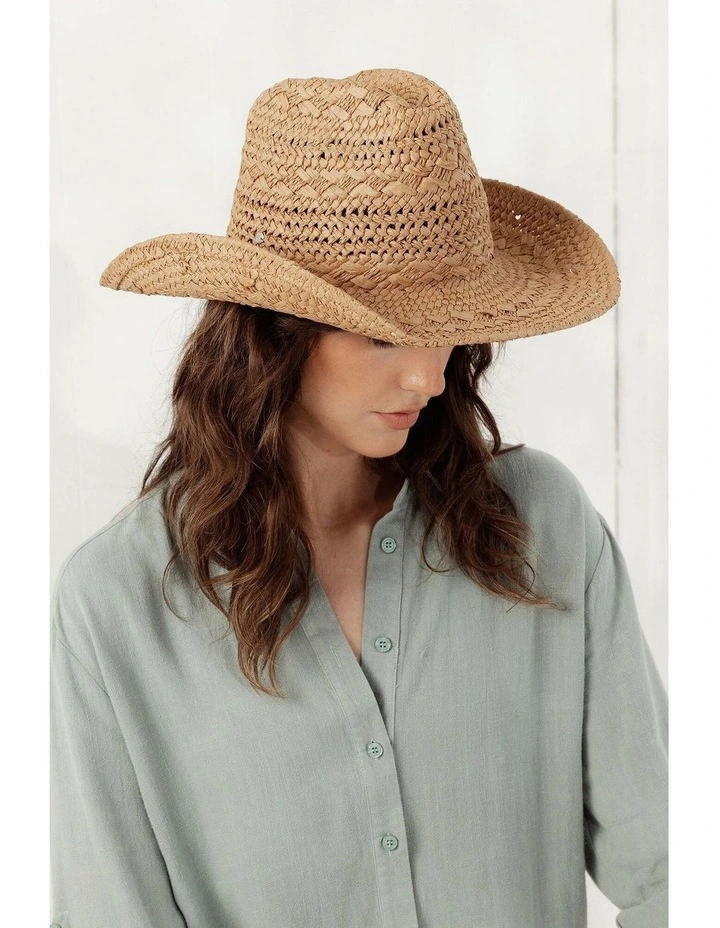 Kira Woven Straw Cowboy Hat in Tan Brown image 4