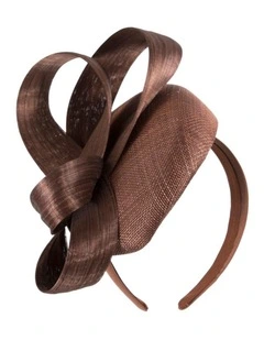 Coffee Pillbox Fascinator with Silk Abaca Bow by Fillies Collection S348CF