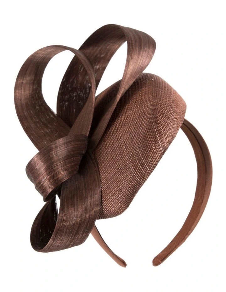 Coffee Pillbox Fascinator with Silk Abaca Bow by Fillies Collection S348CF image 1