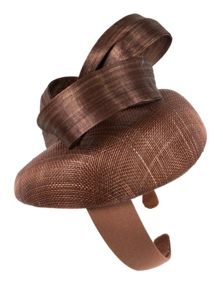 Coffee Pillbox Fascinator with Silk Abaca Bow by Fillies Collection S348CF image 2