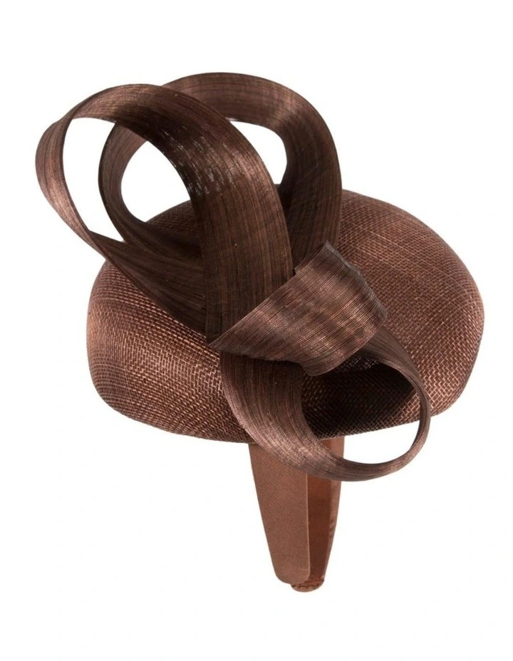 Coffee Pillbox Fascinator with Silk Abaca Bow by Fillies Collection S348CF image 3