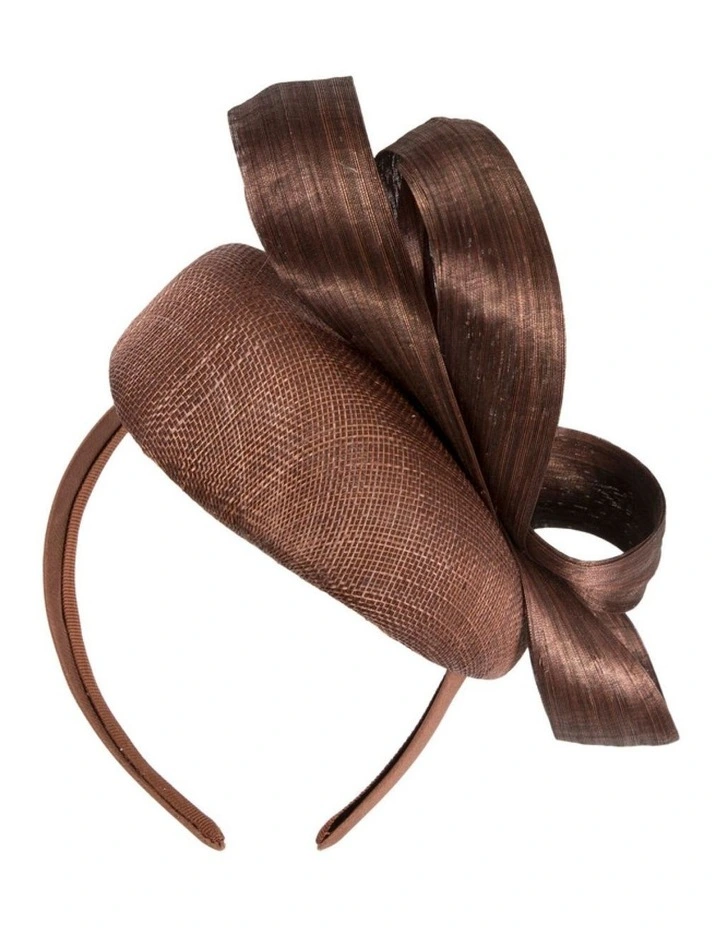 Coffee Pillbox Fascinator with Silk Abaca Bow by Fillies Collection S348CF image 5