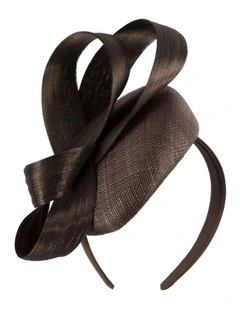 Chocolate Pillbox Fascinator with Silk Abaca Bow by Fillies Collection S348BR