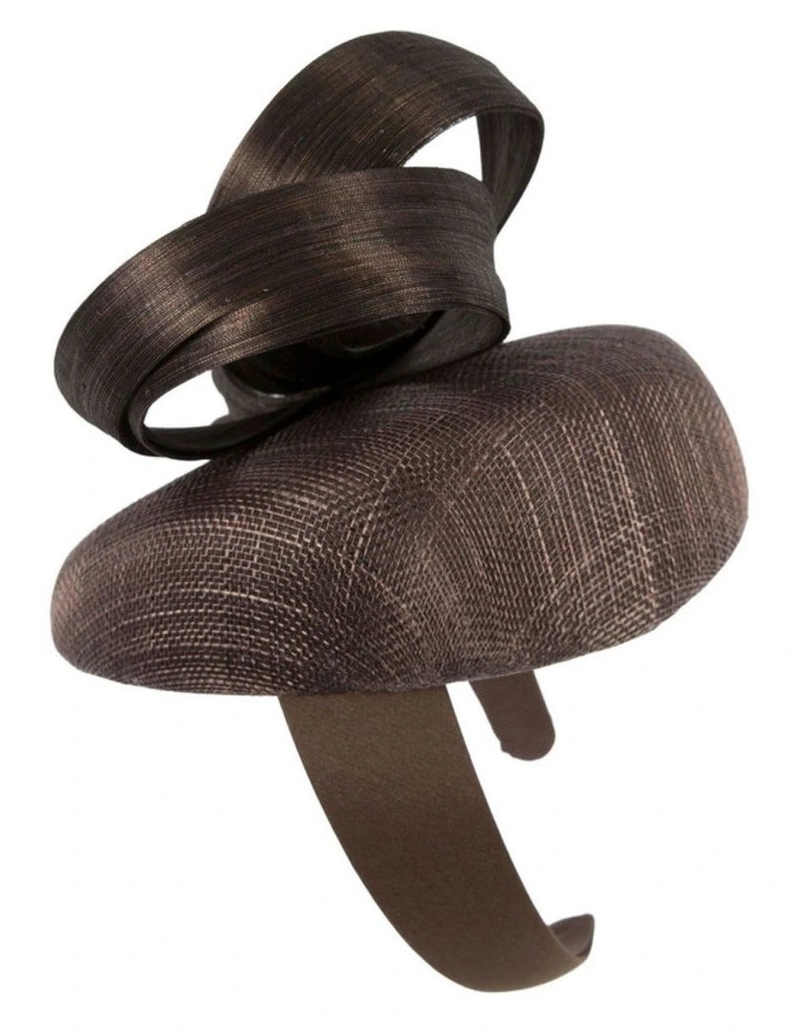 Chocolate Pillbox Fascinator with Silk Abaca Bow by Fillies Collection S348BR image 2