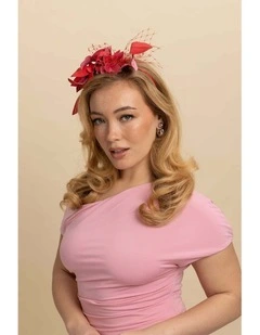 Dulcie Fascinator in Red and Pink