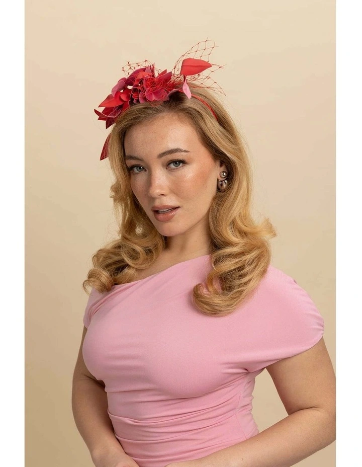 Dulcie Fascinator in Red and Pink image 1