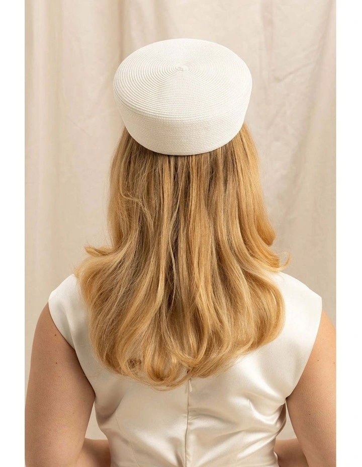 Gillian Pillbox Hat in Ivory White image 4