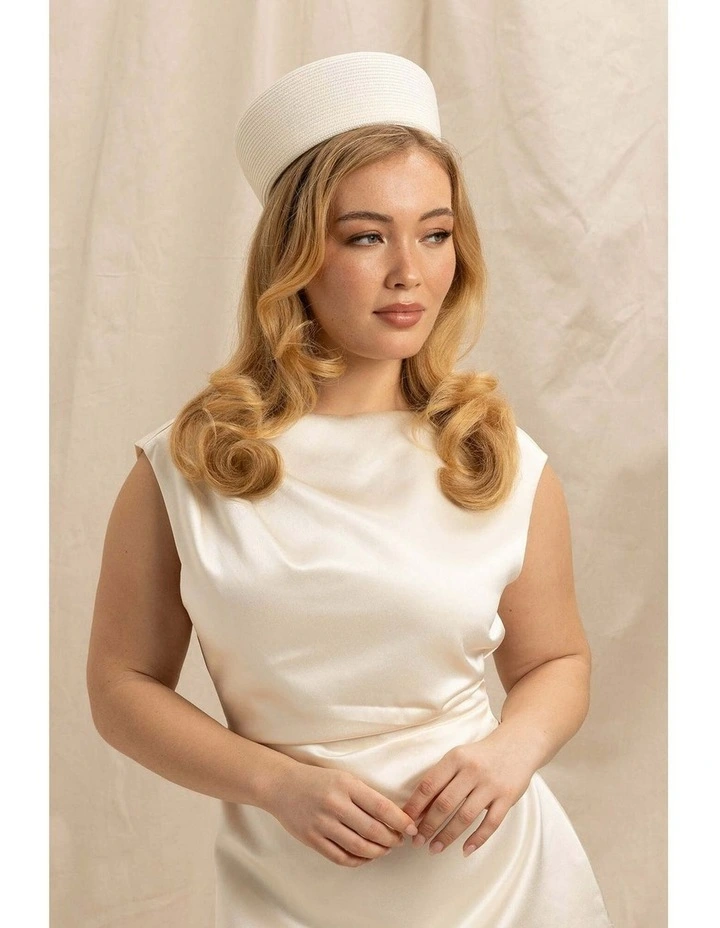 Gillian Pillbox Hat in Ivory White image 6