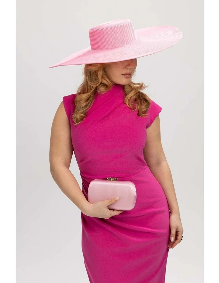 Savannah Racewear Wide-Brim Boater in Bright Pink image 1