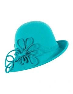 Turquoise felt winter hat with flower by Max Alexander J439T