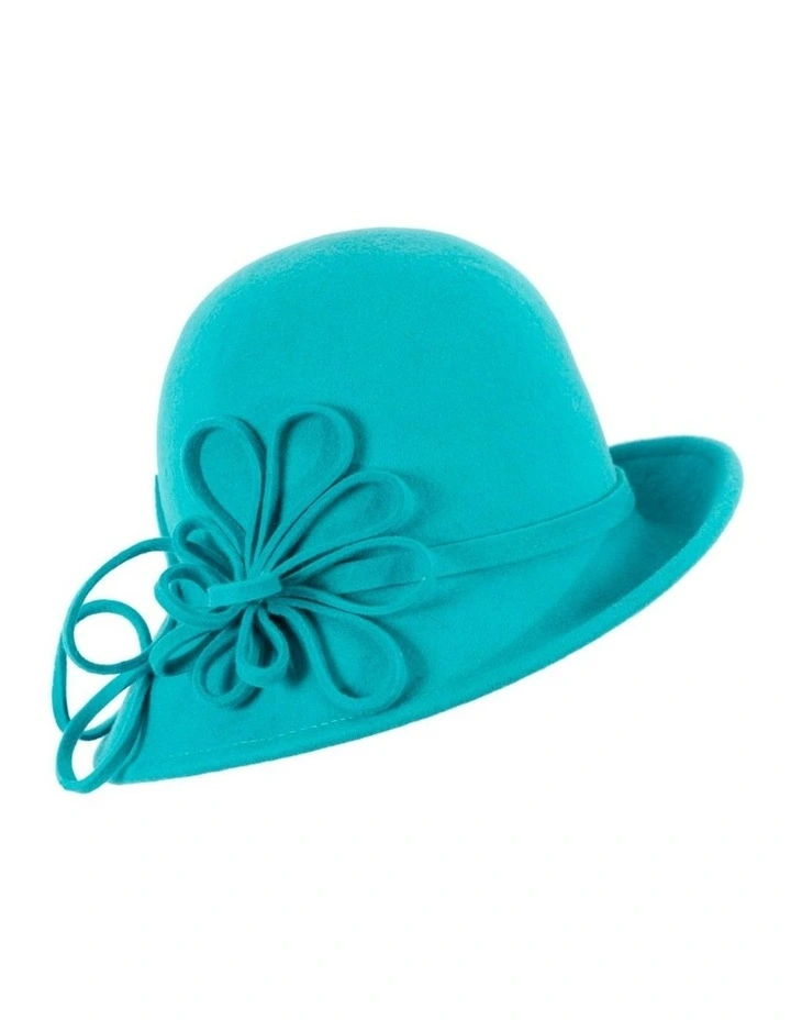 Turquoise felt winter hat with flower by Max Alexander J439T image 1