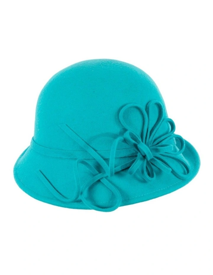 Turquoise felt winter hat with flower by Max Alexander J439T image 2