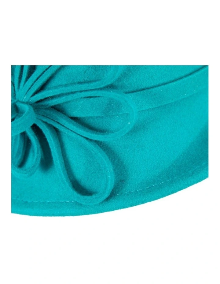Turquoise felt winter hat with flower by Max Alexander J439T image 3