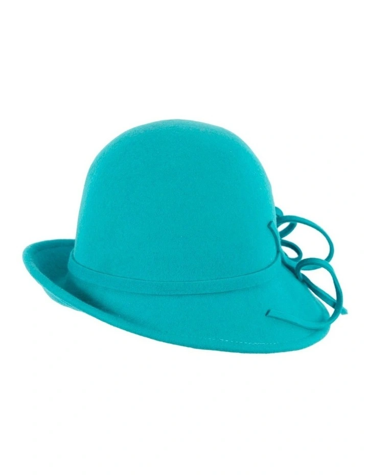 Turquoise felt winter hat with flower by Max Alexander J439T image 4