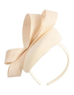 Cream Pillbox Fascinator with Silk Abaca Bow by Fillies Collection S348C