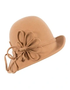 Beige felt winter hat with flower by Max Alexander J439 J439BE