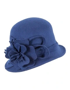 Blue felt winter hat with flower by Max Alexander J437RB