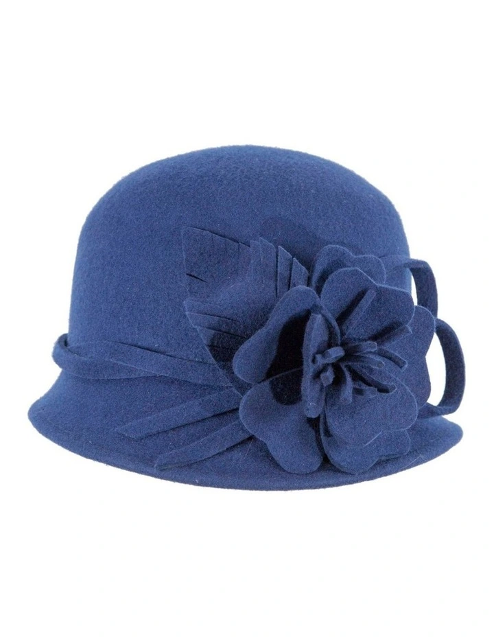 Blue felt winter hat with flower by Max Alexander J437RB image 3