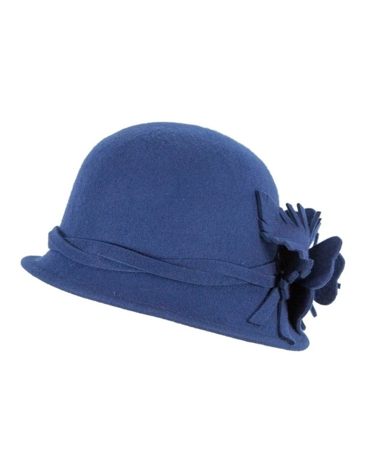 Blue felt winter hat with flower by Max Alexander J437RB image 4