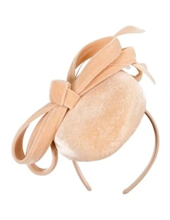 Beige velvet pillbox winter fascinator J441BE