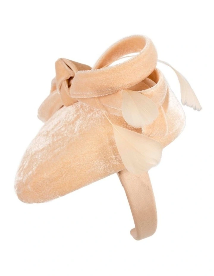 Beige velvet pillbox winter fascinator J441BE image 2