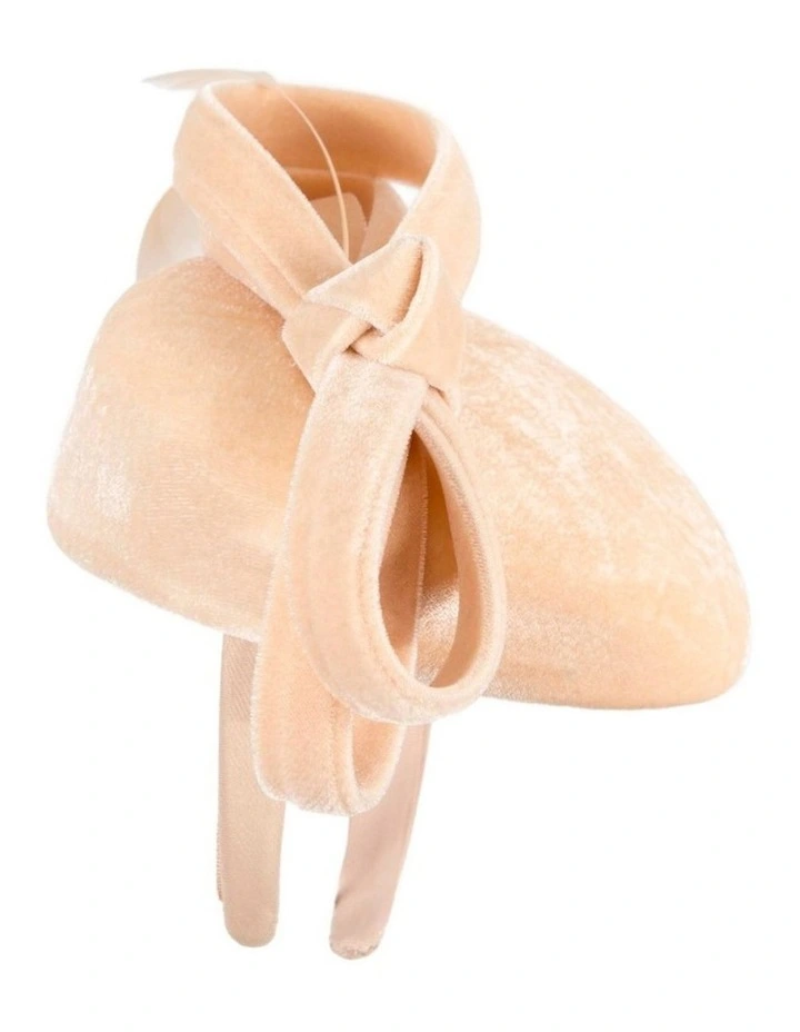 Beige velvet pillbox winter fascinator J441BE image 3