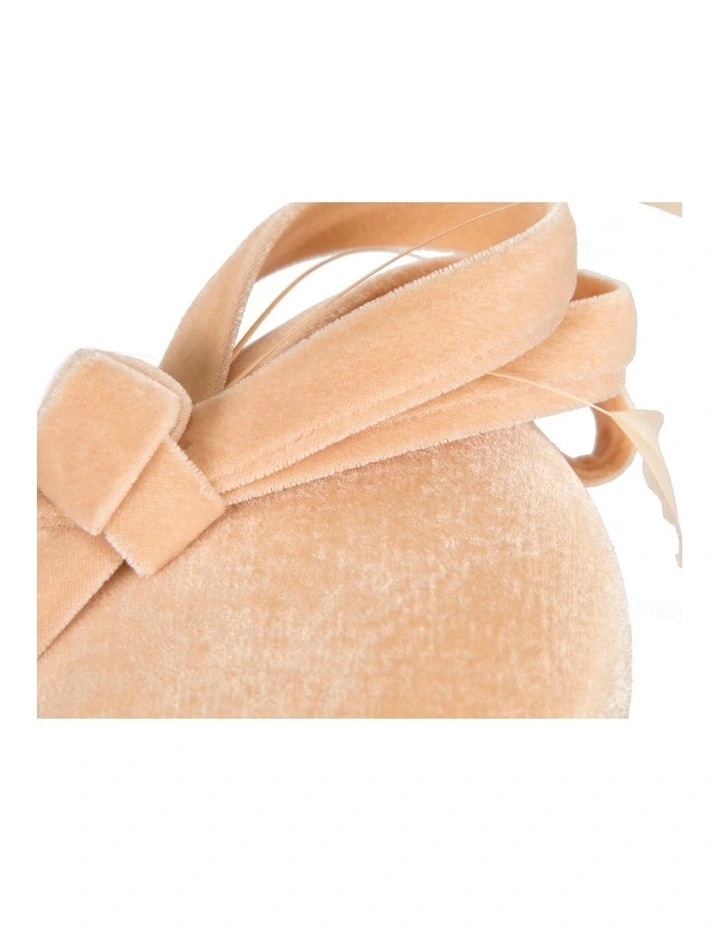 Beige velvet pillbox winter fascinator J441BE image 4