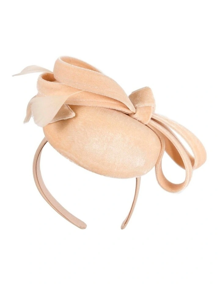 Beige velvet pillbox winter fascinator J441BE image 5
