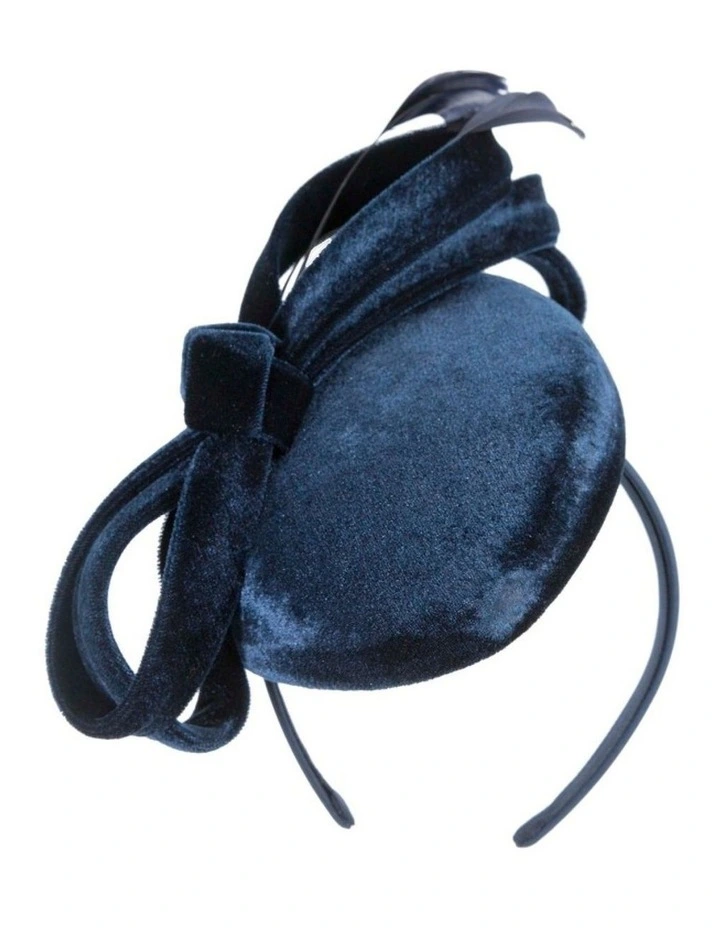 Navy velvet pillbox winter fascinator J441N image 1