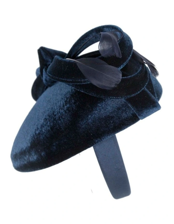 Navy velvet pillbox winter fascinator J441N image 2