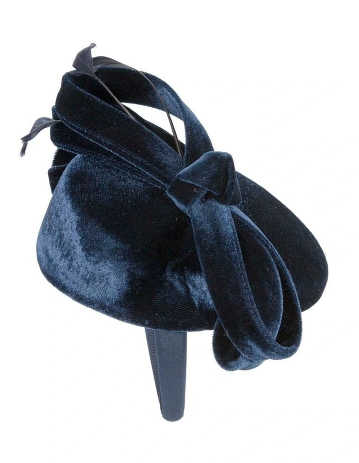 Navy velvet pillbox winter fascinator J441N image 3