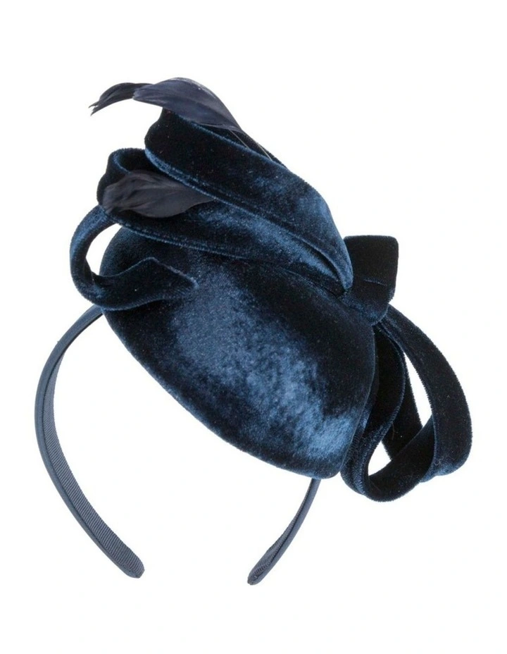 Navy velvet pillbox winter fascinator J441N image 5