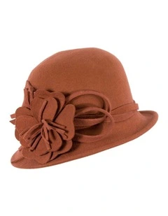 Rust felt winter hat with flower by Max Alexander J437RU