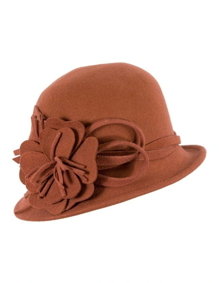 Rust felt winter hat with flower by Max Alexander J437RU image 1