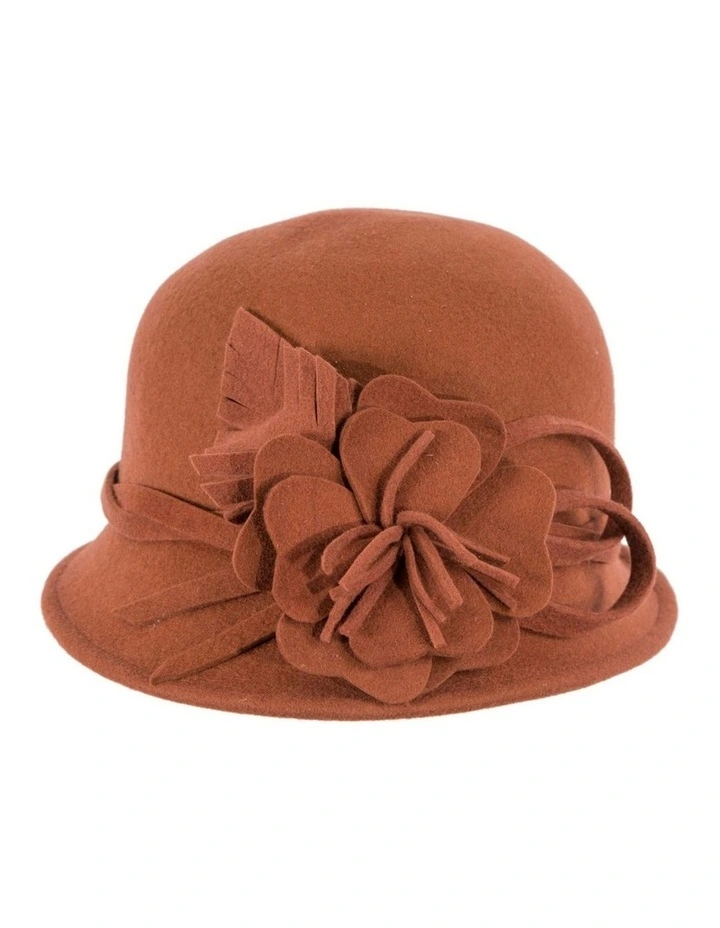 Rust felt winter hat with flower by Max Alexander J437RU image 3