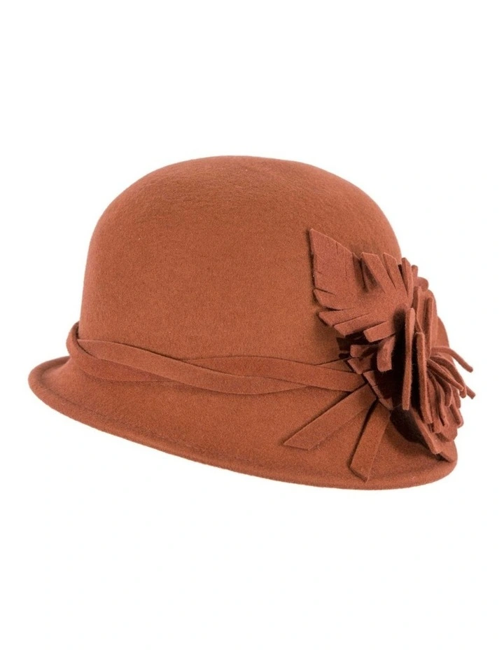 Rust felt winter hat with flower by Max Alexander J437RU image 5