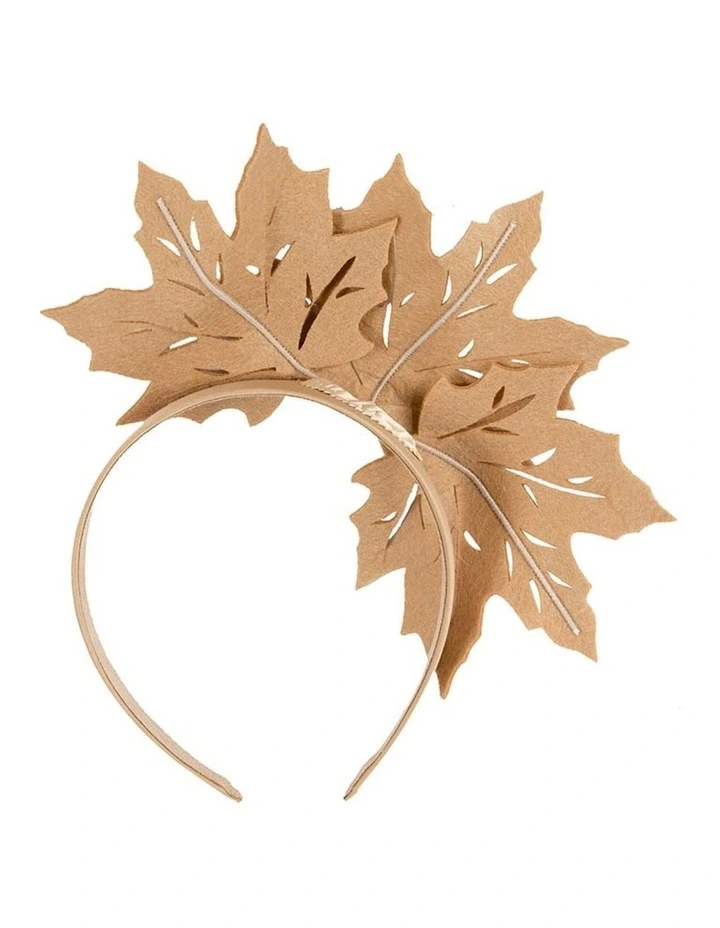 Beige laser cut maple leafs on headband MA757BE image 3