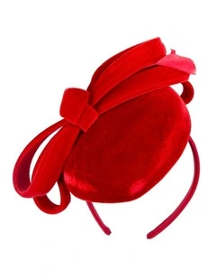 Red velvet pillbox winter fascinator J441R