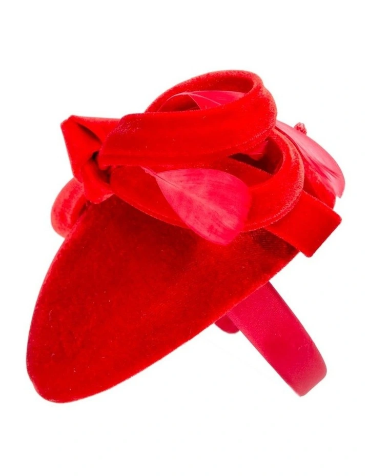 Red velvet pillbox winter fascinator J441R image 2